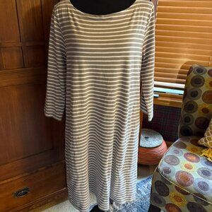 Garnet Hill 100% Cotton Grey/White Striped Knit Dress